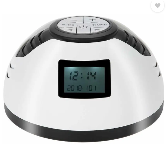 White noise machine with multiple soothing sounds.